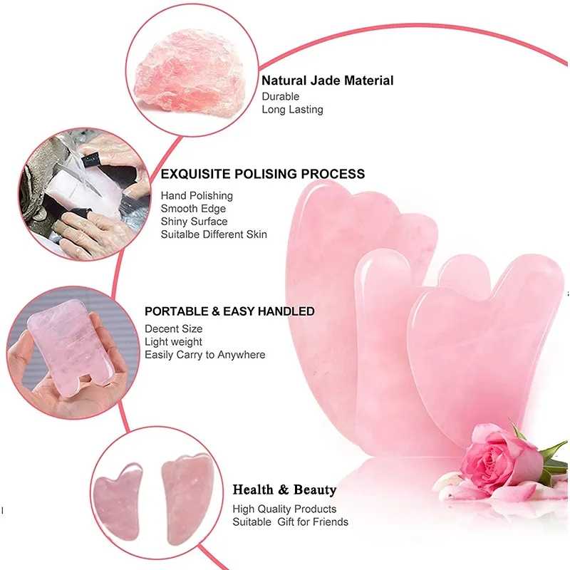 Jade Roller Gua Sha - Rozenkwarts Gouache Schraper Gezichtsmassage Roller Gua