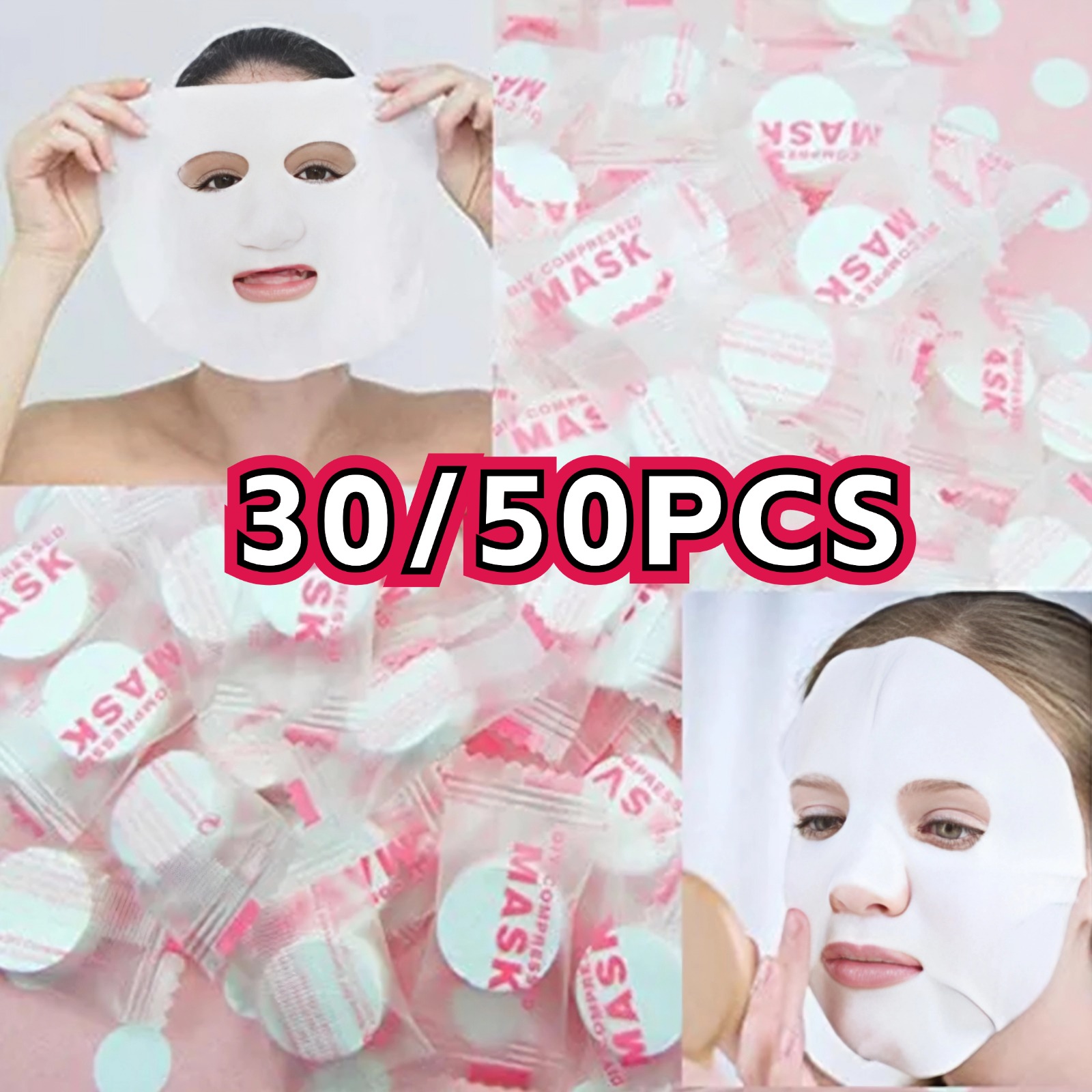 Sheet Face Mask Pack - 30/50Pcs Wegwerp Gecomprimeerd Gezichtsmasker Draagbare Reizen