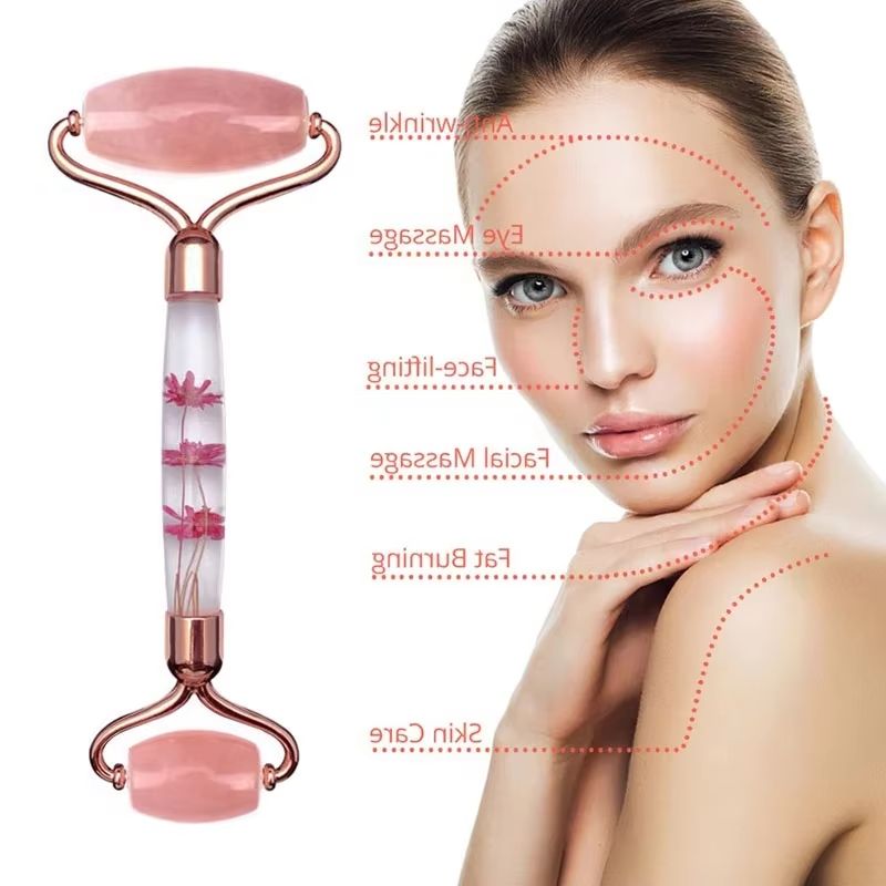 Jade Roller Gua Sha - Rozenkwarts Eeuwige Bloem Roller Gezichtsmassager Voor